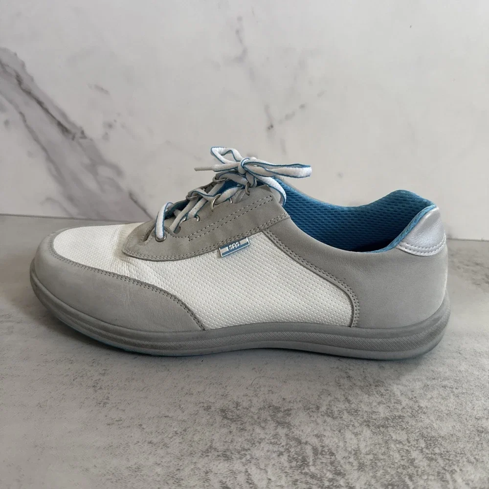 SAS Walking Shoes Women 9.5 WW Extra Wide White Gray Comfort Sneakers